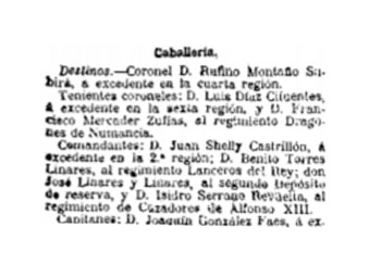 Juan Shelly Castrillón siendo comandante fue destinado a la 2º región (Sevilla).