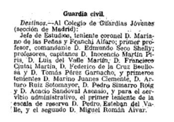 El hijo de Elena Shelly Calpena, en 1913, era primer profesor del Colegio de Guardias Civiles Jóvenes de Madrid.