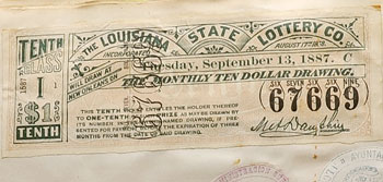 Anverso de un billete de lotería de Luisiana, 1887.