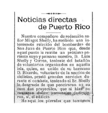 Ricardo Shelly Correa perteneció a la Sección de ciclistas del Batallón de Voluntarios, Núm. 1 de San Juan.