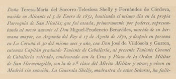 Datos sobre Teresa Shelly y Fernández de Córdoba.