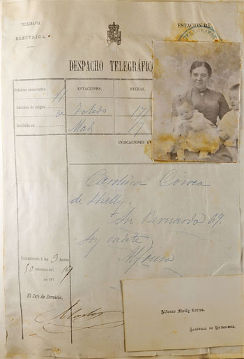 Telegrama de Alfonso Shelly Correa anunciando a su madre, desde Toledo, que ya era cadete.