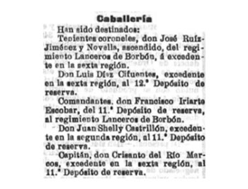 Cambio de destino del comandante de Caballería  Juan Shelly Castrillón.