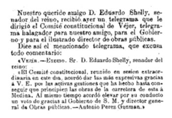 Antonio Eduardo Shelly Calpena siendo senador actuó favoreciendo las demandas de la zona de Vejer.