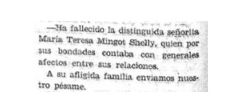 Noticia del fallecimiento de María Teresa Mingot Shelly.