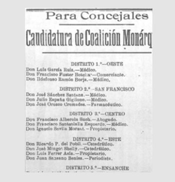 José María Mingot Shelly fue candidato de la Coalición Monárquica por Alicante, en 1931.
