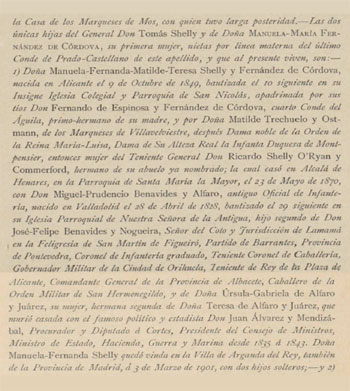 Notas de Francisco Fernández de Béthencourt sobre Manuela Shelly Fernández de Córdoba.