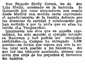 Nota informativa sobre las acciones en Madrid de Ricardo Shelly Correa para recoger fondos destinados a los hijos y viuda de su hermano asesinado en Barcelona.