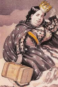 Caricaturas de Isabel II, conocida por su vida promiscua.