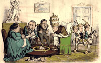 Caricaturas de Isabel II, conocida por su vida promiscua.