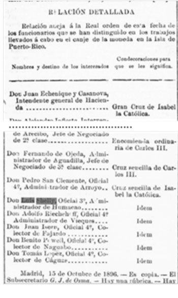 Anexo a la Real orden por la que se  concede la Cruz sencilla de Isabel la Católica a Luís Shelly Correa, 15 de octubre de 1896.
