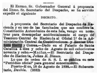 Nombramiento de Luís Shelly Soler como Tesorero Central de Hacienda.